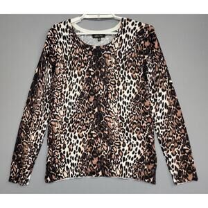Melissa Paige Knit Sweater Womans S Brown Leopard Print Long Sleeves Pullover